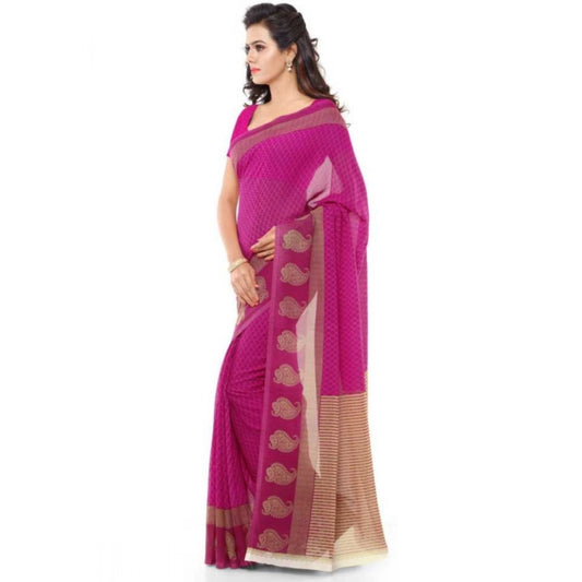 Generic Women's Faux Georgette Printed Saree With Unstitched Blouse 5.5Mtr (Pink)