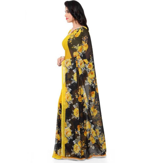 Generic Women's Faux Georgette Printed Saree With Unstitched Blouse 5.5Mtr (Yellow)