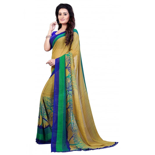 Generic Women's Faux Georgette Printed Saree With Unstitched Blouse 5.5Mtr (Green)