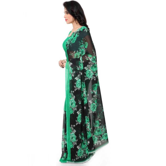 Generic Women's Faux Georgette Printed Saree With Unstitched Blouse 5.5Mtr (Green)
