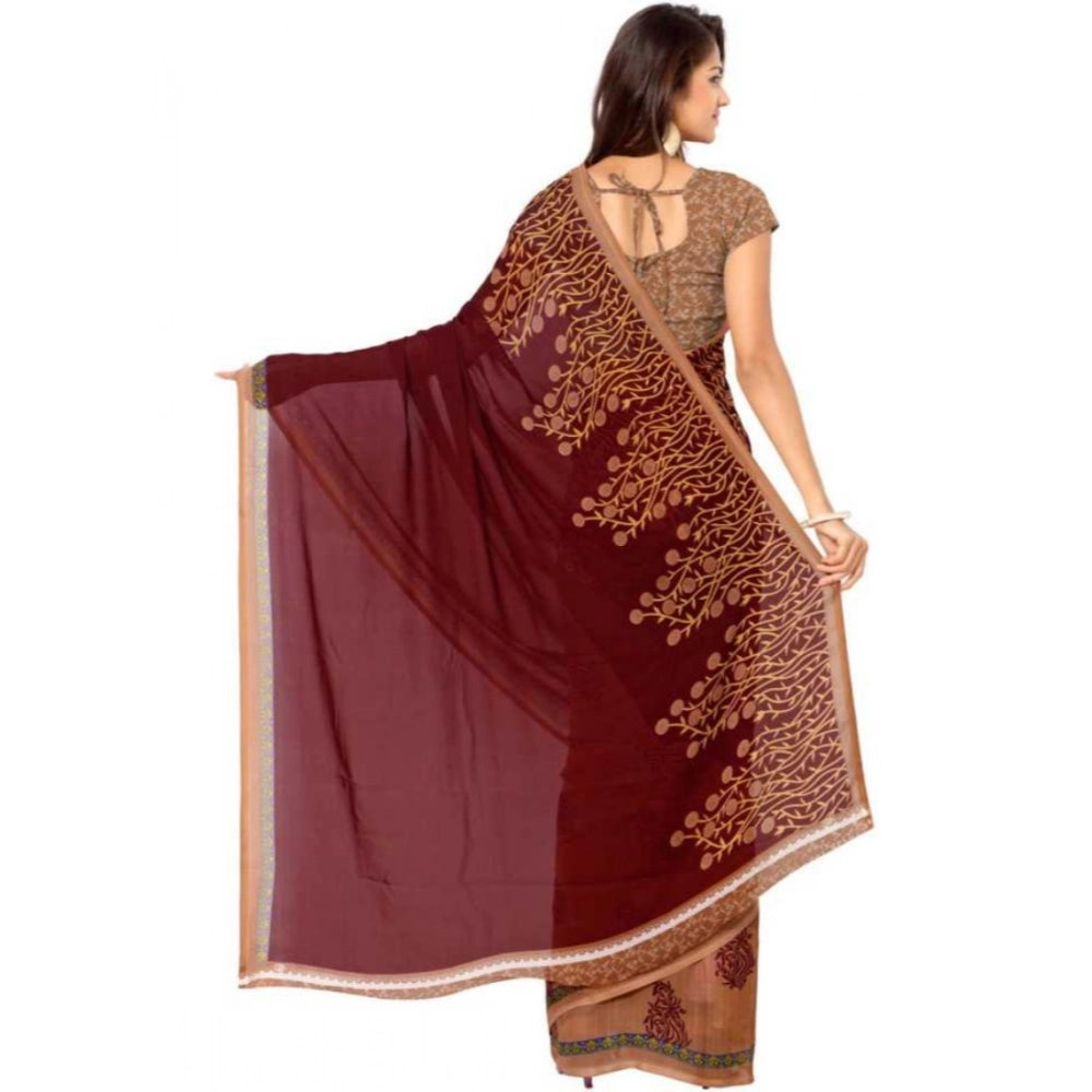 Generic Women's Faux Georgette Printed Saree With Unstitched Blouse 5.5Mtr (Red)