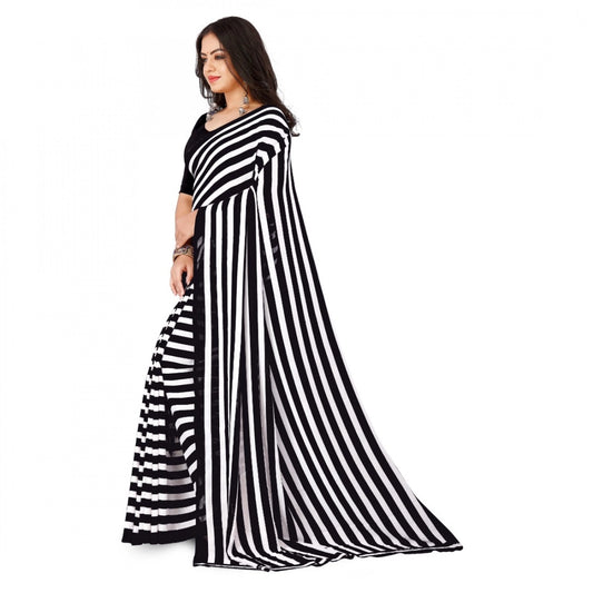 Generic Women's Faux Georgette Printed Saree With Unstitched Blouse 5.5Mtr (Black)