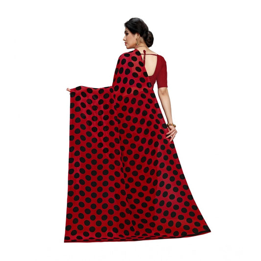 Generic Women's Georgette Printed Saree With Unstitched Blouse 5.5Mtr (R.Black)