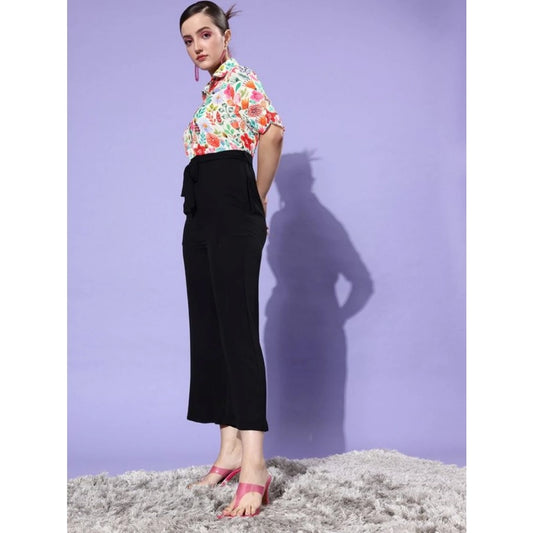 Generic Women's Polyester Printed 3/4th Sleeve Jumpsuit (Multicolor)