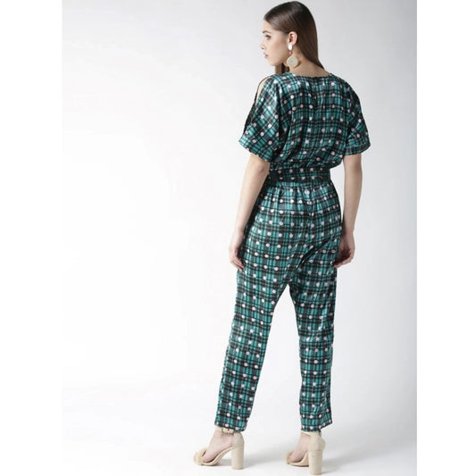 Generic Women's Polyester Polka Half Sleeve Jumpsuit (Green)