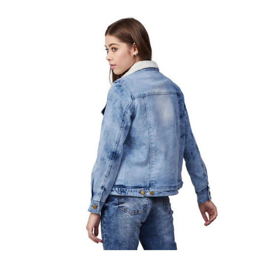 Generic Women's Denim Washed Long Sleeve Jacket (Blue)