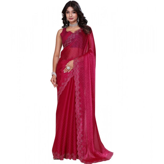 Generic Women's Jimmy choo Embellished Bollywood Saree With Unstitched Blouse 5.5Mtr (Red)