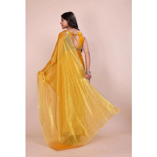 Generic Women's Jimmy choo Embellished Bollywood Saree With Unstitched Blouse 5.5Mtr (Mustard)
