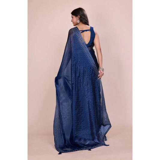 Generic Women's Jimmy choo Embellished Bollywood Saree With Unstitched Blouse 5.5Mtr (Blue)