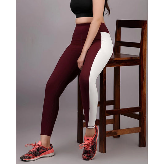 Generic Women's Polyester Solid Ankle length High Waisted Tights (Maroon)