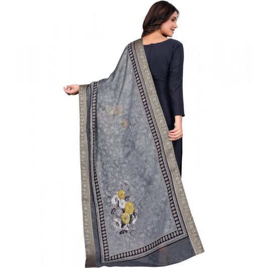Generic Women's chanderi silk Printed Dupatta (Gray, Length: 2 Mtr)