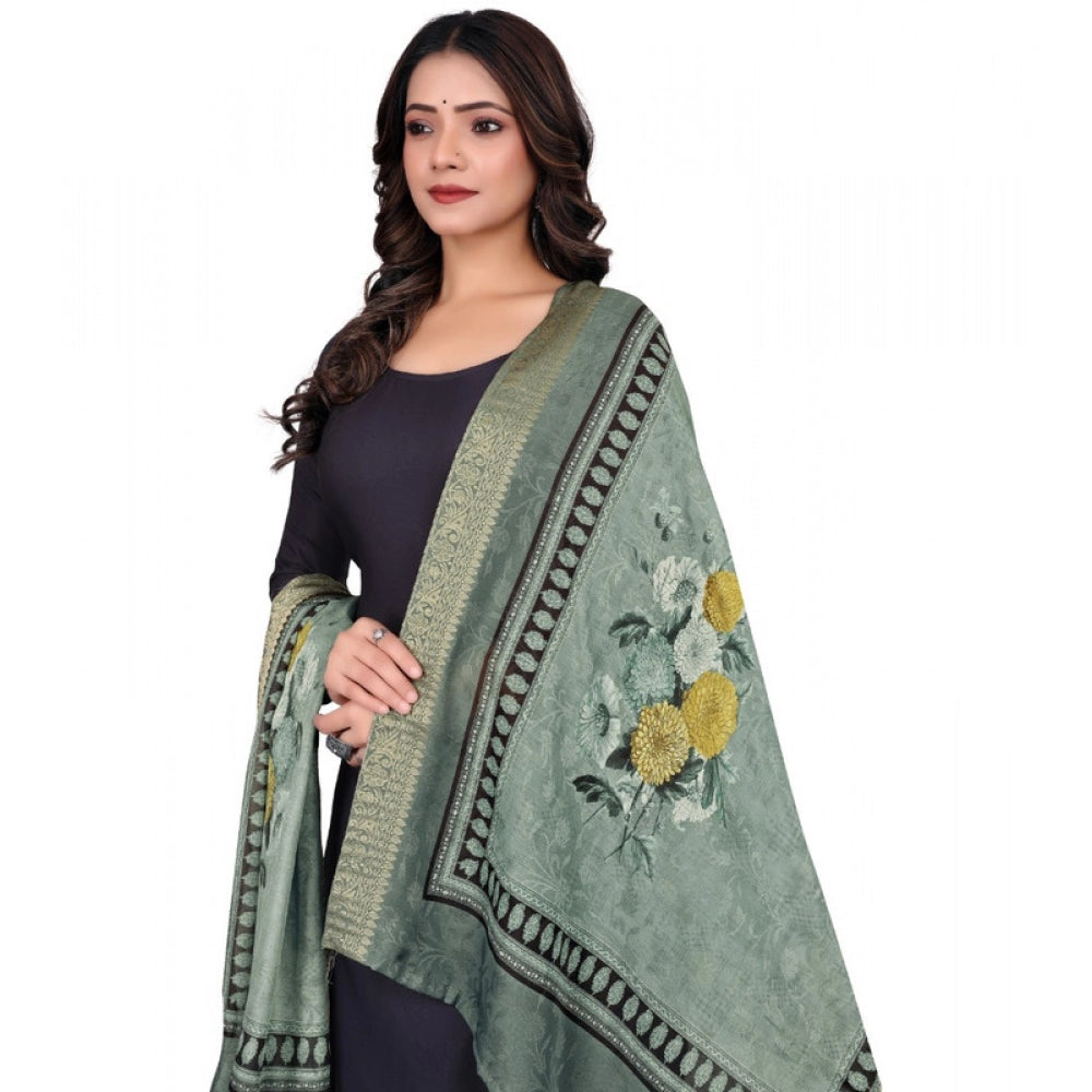 Generic Women's chanderi silk Printed Dupatta (Green, Length: 2 Mtr)