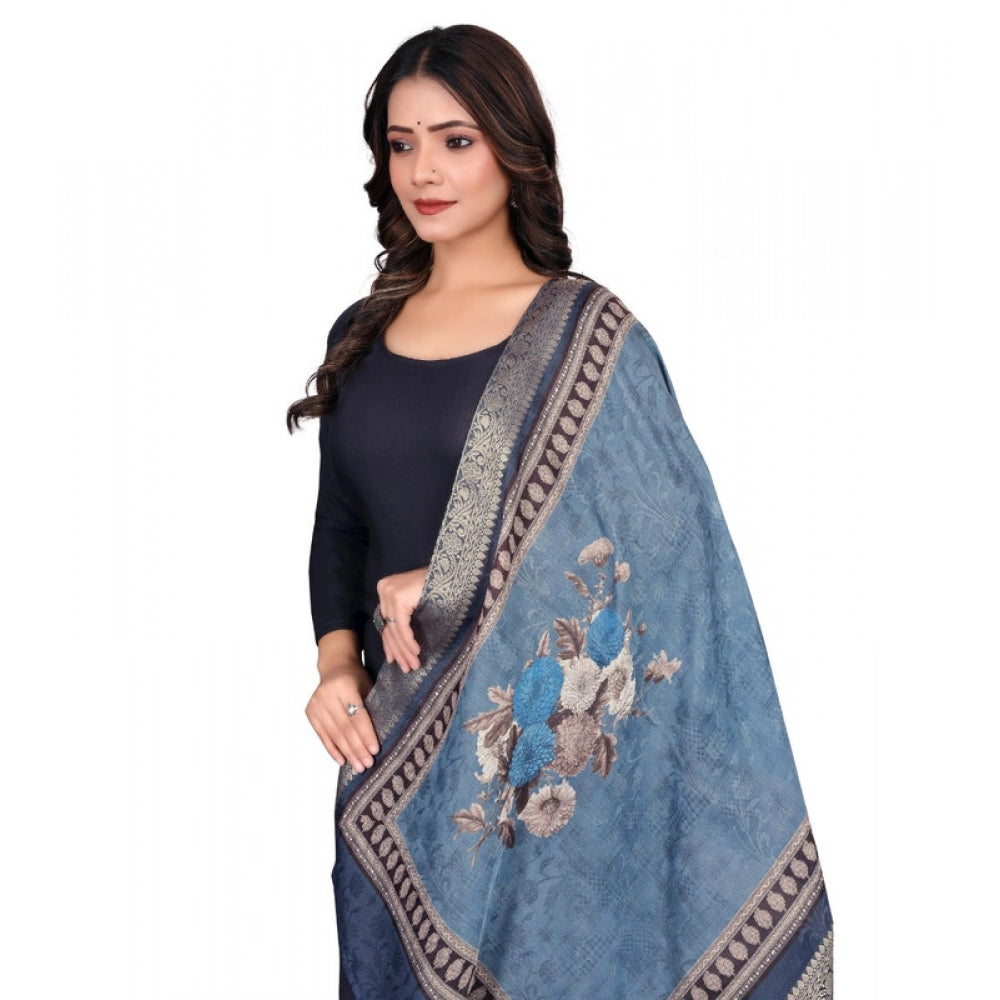 Generic Women's chanderi silk Printed Dupatta (Navy Blue, Length: 2 Mtr)