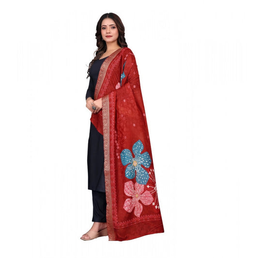 Generic Women's chanderi silk Printed Dupatta (Red, Length: 2 Mtr)