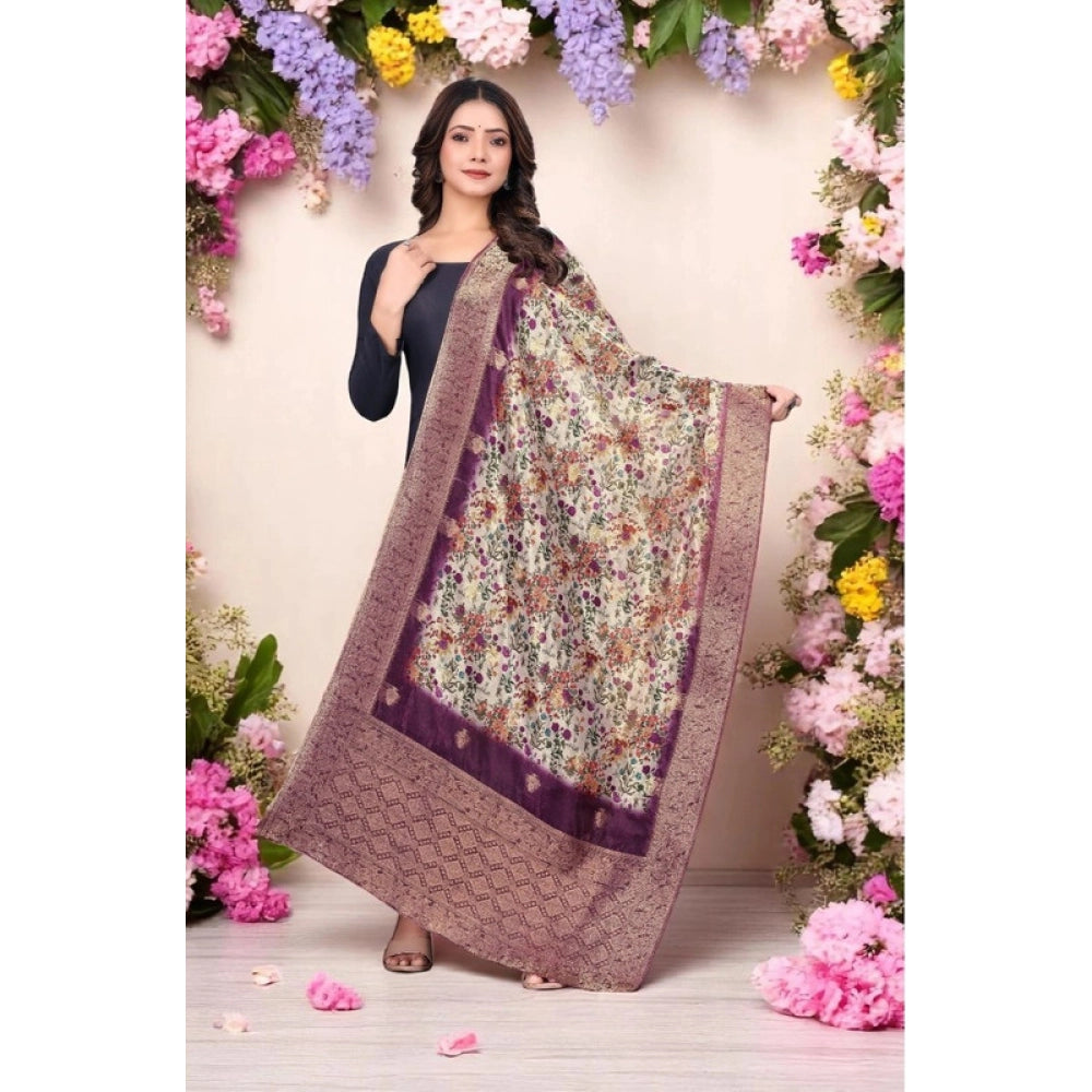 Generic Women's chanderi silk Printed Dupatta (Magenta, Length: 2 Mtr)