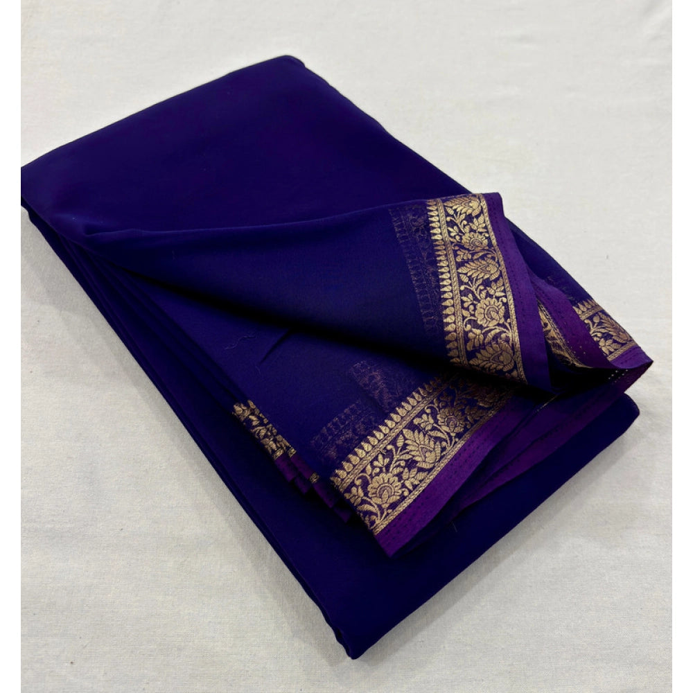 Generic Women's Crepe Chit Pallu Solid Saree With Unstitched Blouse 5.5Mtr (Lavender)