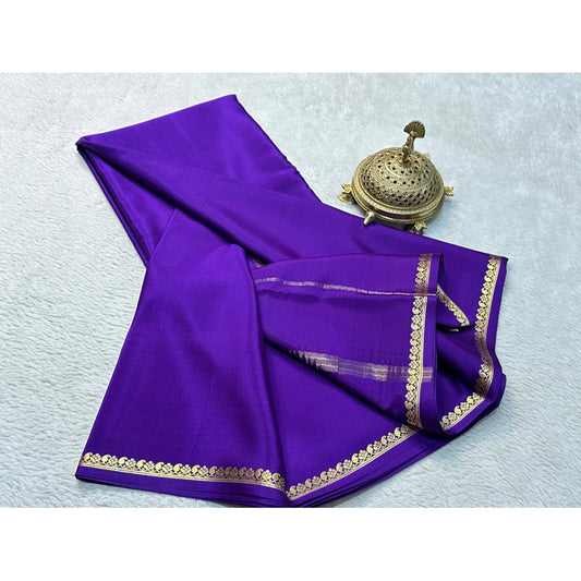Generic Women's Crepe Chit Pallu Solid Saree With Unstitched Blouse 5.5Mtr (Purple)