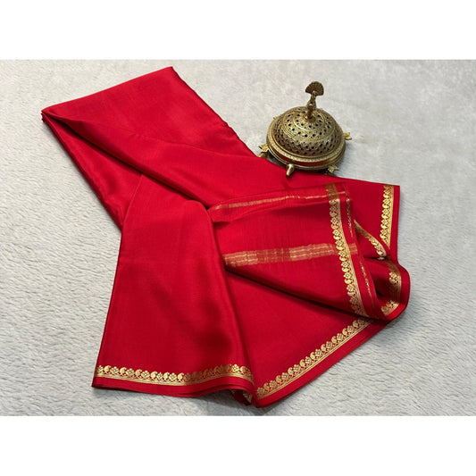Generic Women's Crepe Chit Pallu Solid Saree With Unstitched Blouse 5.5Mtr (Red)