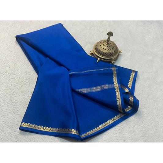 Generic Women's Crepe Chit Pallu Solid Saree With Unstitched Blouse 5.5Mtr (Blue)