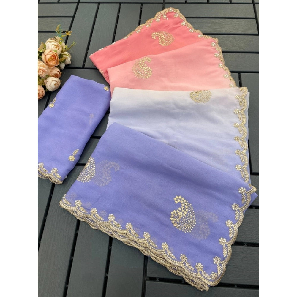 Generic Women's Digital Printed Geogette Saree With Unstitched Blouse (Purple, 5-6 Mtrs)