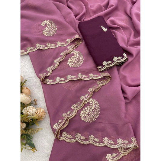 Generic Women's Digital Printed Georgette Saree With Unstitched Blouse (Pink, 5-6 Mtrs)