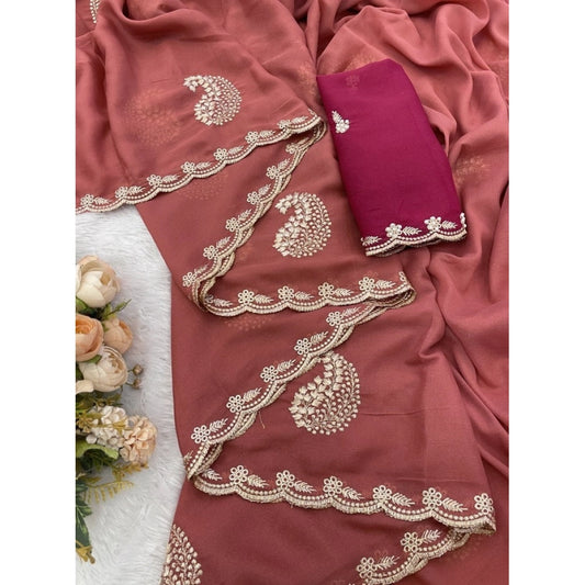 Generic Women's Digital Printed Georgette Saree With Unstitched Blouse (Red, 5-6 Mtrs)