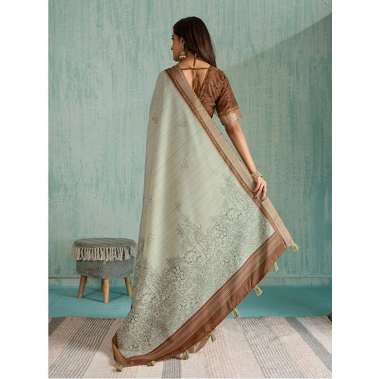 Generic Women's Silk Blend Printed Saree With Unstitched Blouse 5.5Mtr (Green)