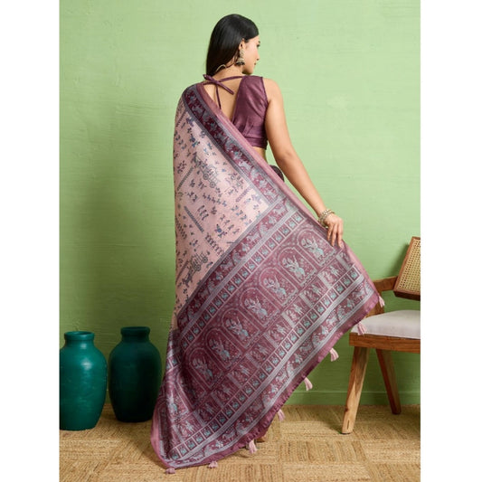 Generic Women's Silk Blend Printed Saree With Unstitched Blouse 5.5Mtr (Grey)