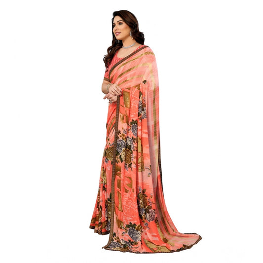 Generic Women's Georgette Printed Saree With Unstitched Blouse 5.5Mtr (Orange)