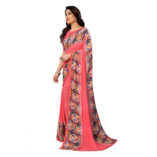 Generic Women's Georgette Printed Saree With Unstitched Blouse 5.5Mtr (Pink)
