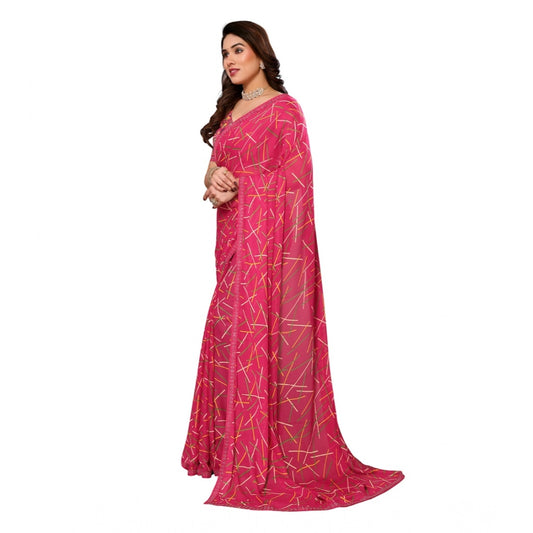 Generic Women's Georgette Printed Saree With Unstitched Blouse 5.5Mtr (Red)