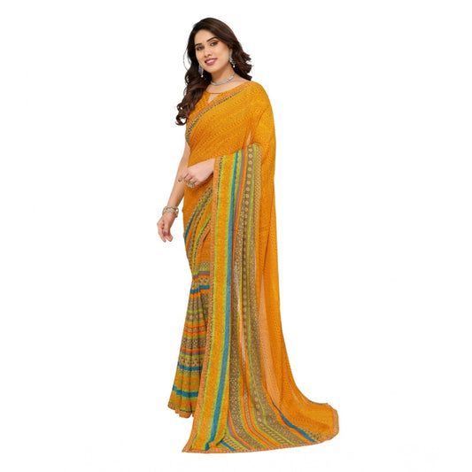 Generic Women's Georgette Printed Saree With Unstitched Blouse 5.5Mtr (Mustard)