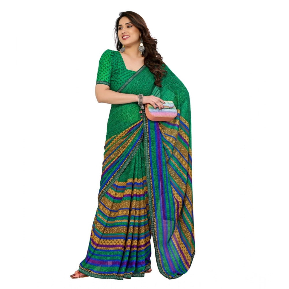 Generic Women's Georgette Printed Saree With Unstitched Blouse 5.5Mtr (Green)