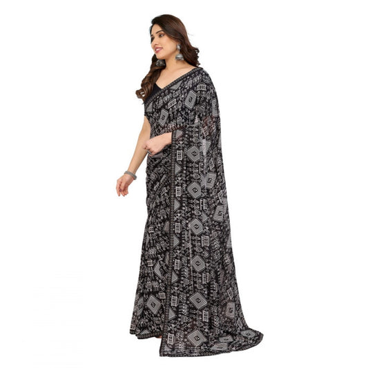 Generic Women's Georgette Printed Saree With Unstitched Blouse 5.5Mtr (Black)