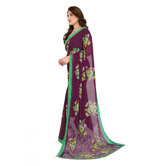 Generic Women's Georgette Printed Saree With Unstitched Blouse 5.5Mtr (Maroon)