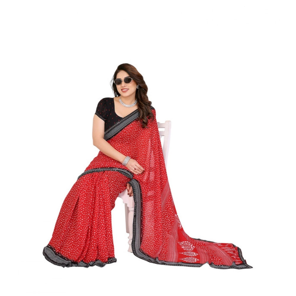 Generic Women's Georgette Printed Saree With Unstitched Blouse 5.5Mtr (Red)