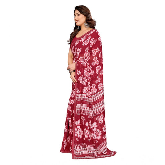 Generic Women's Georgette Printed Saree With Unstitched Blouse 5.5Mtr (Red)
