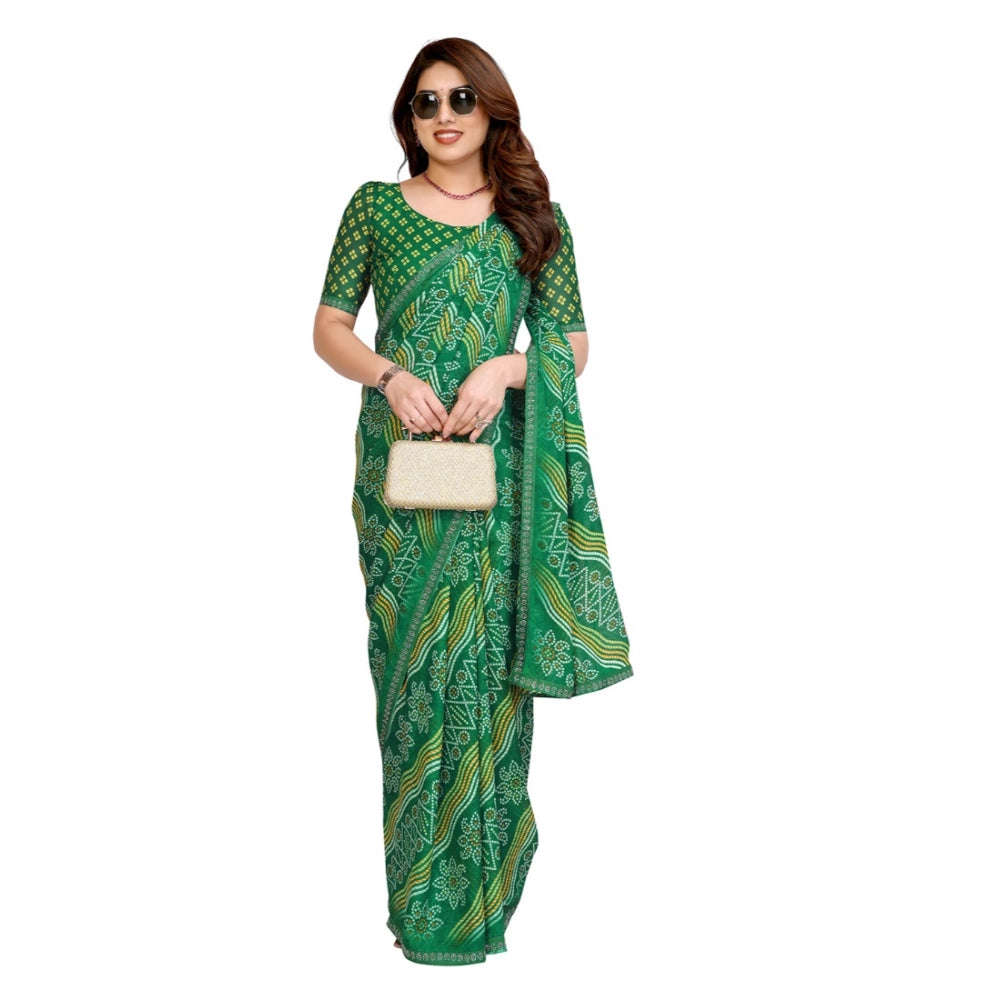 Generic Women's Georgette Printed Saree With Unstitched Blouse 5.5Mtr (Green)