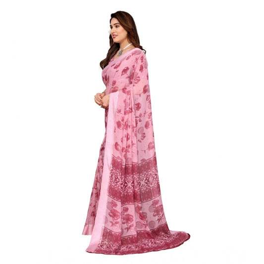 Generic Women's Georgette Printed Saree With Unstitched Blouse 5.5Mtr (Pink)