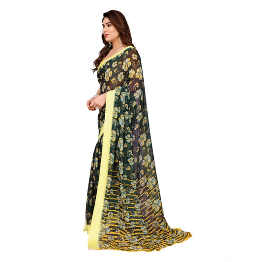Generic Women's Georgette Printed Saree With Unstitched Blouse 5.5Mtr (Green)
