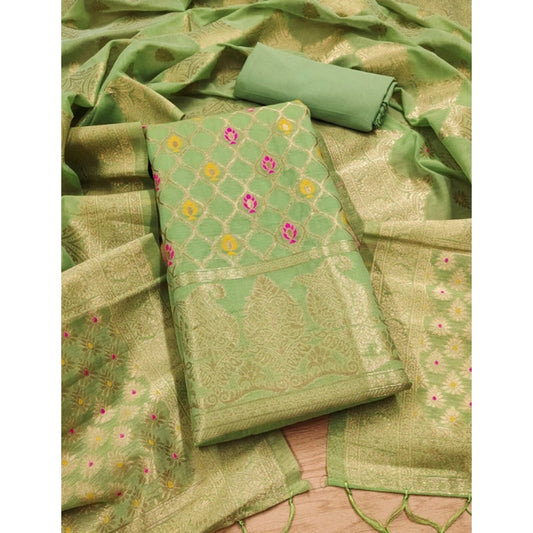 Generic Women's Banarasi Silk Printed Unstitched Salwar Suit Material With Dupatta (Pista, 3Mtrs)