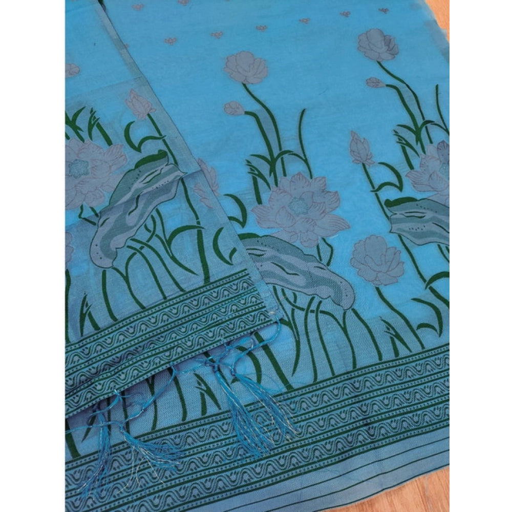 Generic Women's Banarasi Silk Printed Unstitched Salwar Suit Material With Dupatta (SkyBlue, 3Mtrs)