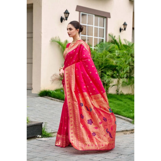 Generic Women's Silk Blend Zari Woven Saree With Unstitched Blouse 5.5Mtr (Red)