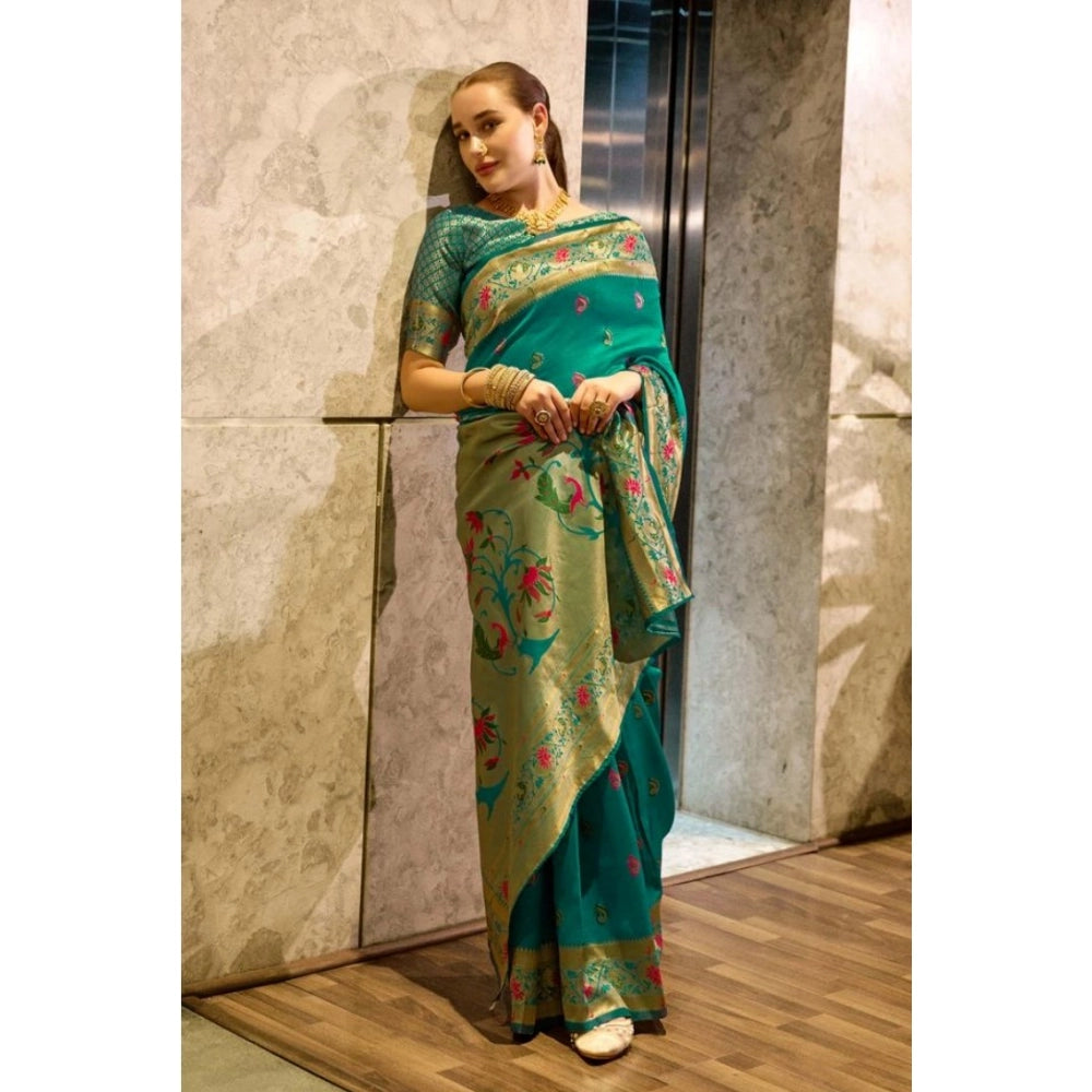 Generic Women's Silk Blend Zari Woven Saree With Unstitched Blouse 5.5Mtr (Green)