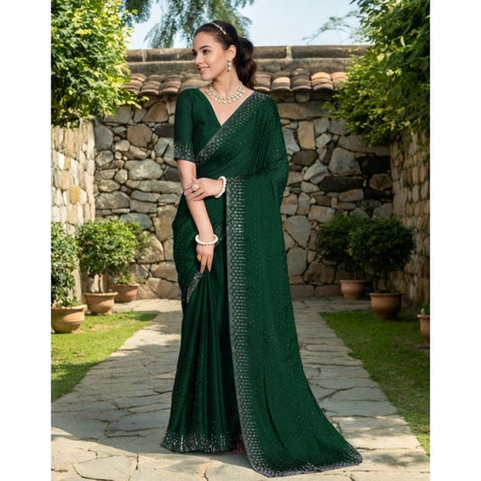 Generic Women's Rangoli Diamond Weaving - Stone Work Saree With Unstitched Blouse 5.5Mtr (Green)