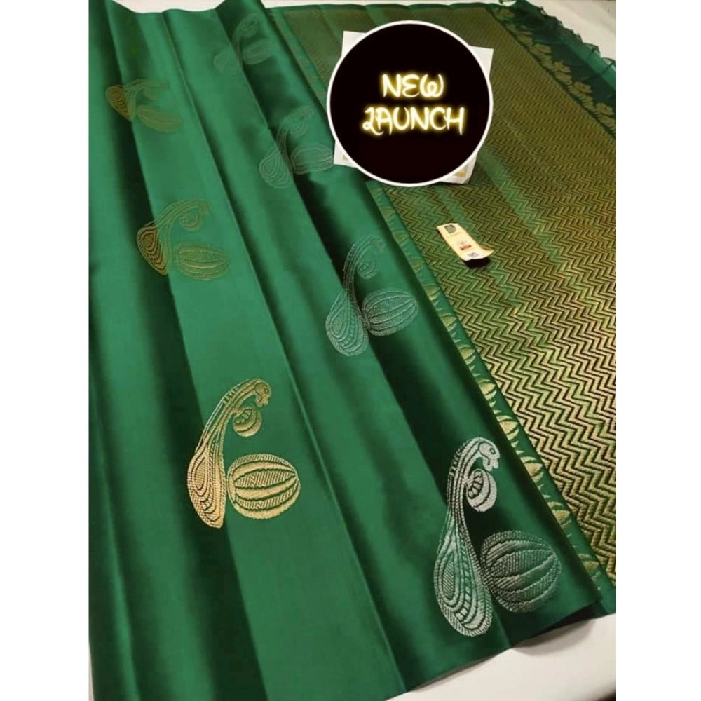 Generic Women's Soft Litchi Silk Jacquard Work Saree With Unstitched Blouse 5.5Mtr (Green)