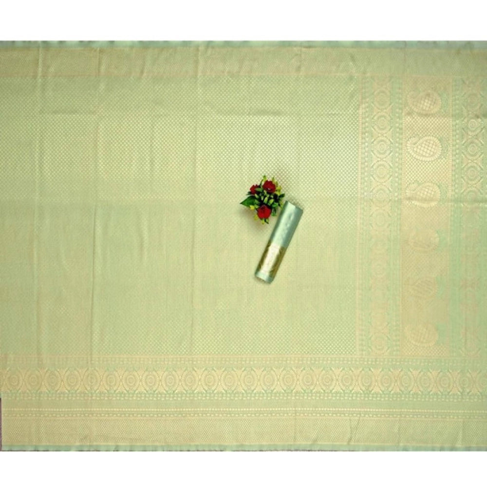 Generic Women's Soft Litchi Silk Jacquard Work Saree With Unstitched Blouse 5.5Mtr (Pista Green)