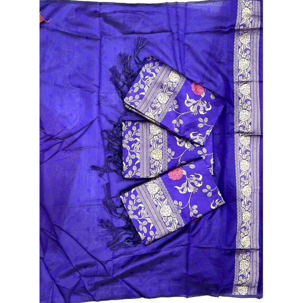 Generic Women's Soft Litchi Silk Jacquard Work Saree With Unstitched Blouse 5.5Mtr (Purple)