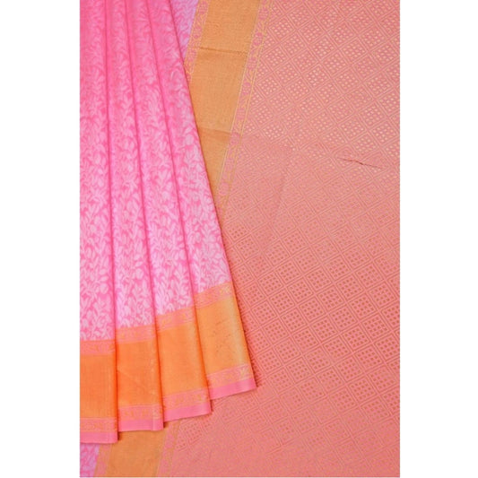 Generic Women's Soft Litchi Silk Jacquard Work Saree With Unstitched Blouse 5.5Mtr (Pink)