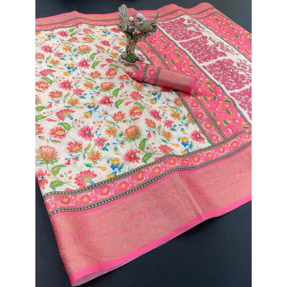 Generic Women's Soft Dola Cotton Printed Saree With Unstitched Blouse 5.5Mtr (Pink)